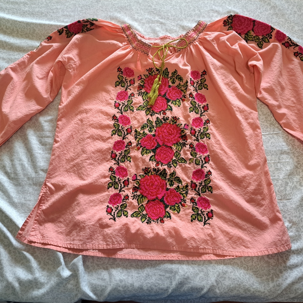 Embroidered Pink Floral Women's Top